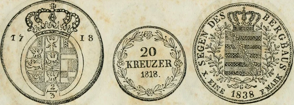 An illustration from Supplement to Thompson's Bank note reporter, containing 750 fac-similes of the various gold and silver coins, most generally found in circulation, 1850, leaf 32