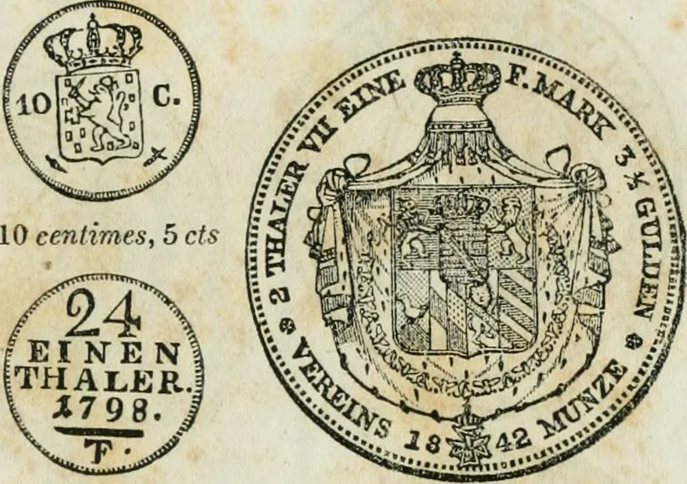 An illustration from Supplement to Thompson's Bank note reporter, containing 750 fac-similes of the various gold and silver coins, most generally found in circulation, 1850, leaf 32