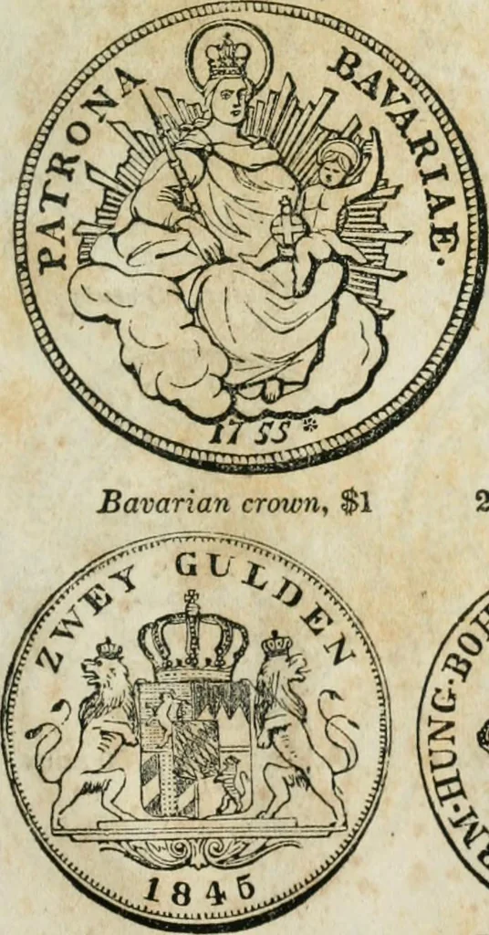 An illustration from Supplement to Thompson's Bank note reporter, containing 750 fac-similes of the various gold and silver coins, most generally found in circulation, 1850, leaf 32