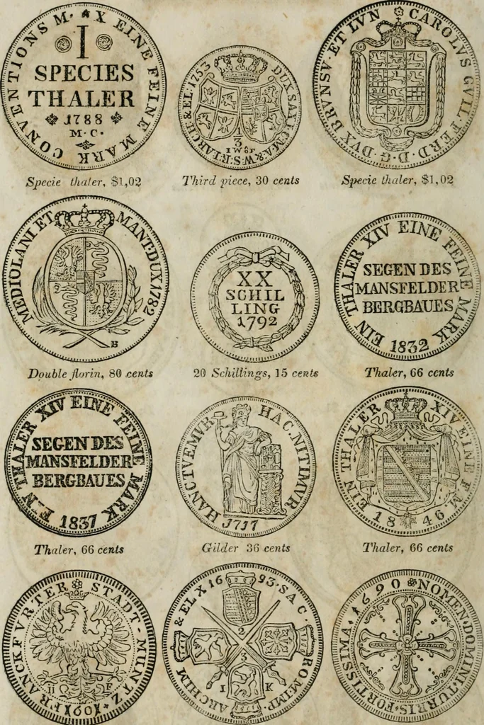 An illustration from Supplement to Thompson's Bank note reporter, containing 750 fac-similes of the various gold and silver coins, most generally found in circulation, 1850, leaf 33