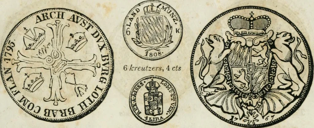 An illustration from Supplement to Thompson's Bank note reporter, containing 750 fac-similes of the various gold and silver coins, most generally found in circulation, 1850, leaf 34