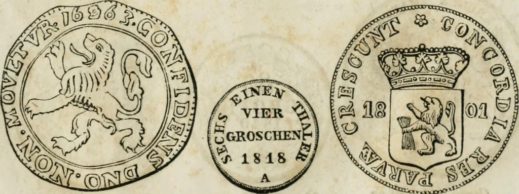 An illustration from Supplement to Thompson's Bank note reporter, containing 750 fac-similes of the various gold and silver coins, most generally found in circulation, 1850, leaf 34