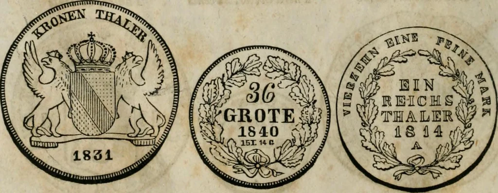 An illustration from Supplement to Thompson's Bank note reporter, containing 750 fac-similes of the various gold and silver coins, most generally found in circulation, 1850, leaf 35