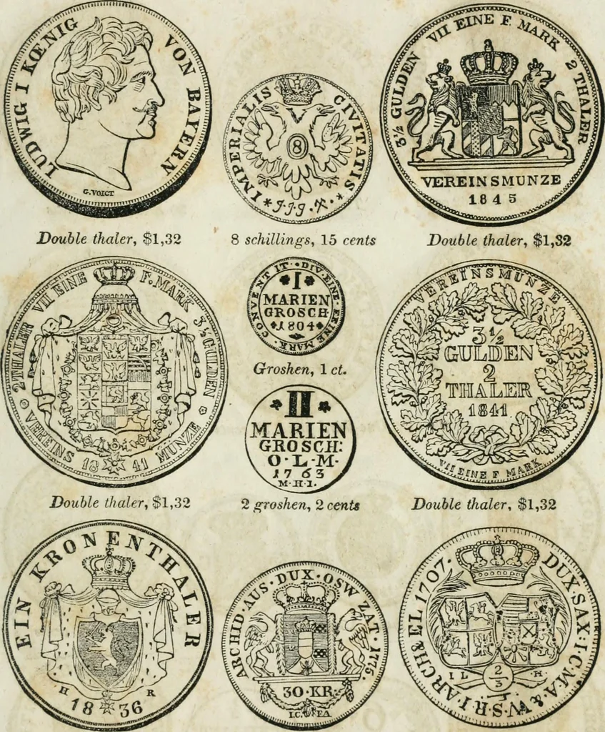 An illustration from Supplement to Thompson's Bank note reporter, containing 750 fac-similes of the various gold and silver coins, most generally found in circulation, 1850, leaf 36