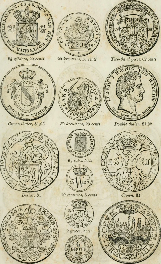 An illustration from Supplement to Thompson's Bank note reporter, containing 750 fac-similes of the various gold and silver coins, most generally found in circulation, 1850, leaf 38
