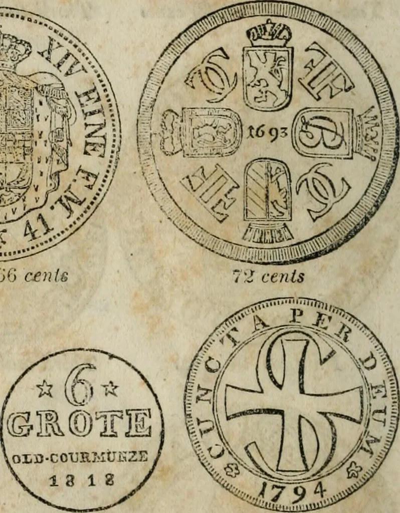 An illustration from Supplement to Thompson's Bank note reporter, containing 750 fac-similes of the various gold and silver coins, most generally found in circulation, 1850, leaf 41