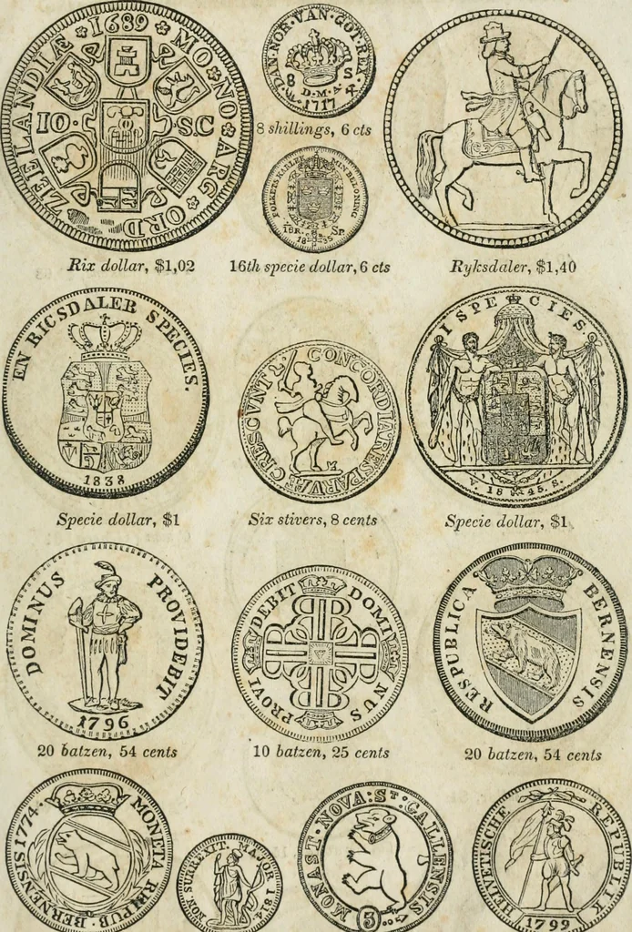 An illustration from Supplement to Thompson's Bank note reporter, containing 750 fac-similes of the various gold and silver coins, most generally found in circulation, 1850, leaf 42
