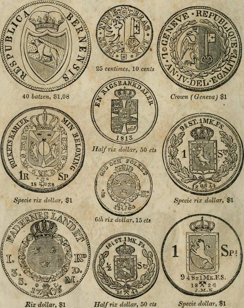 An illustration from Supplement to Thompson's Bank note reporter, containing 750 fac-similes of the various gold and silver coins, most generally found in circulation, 1850, leaf 43