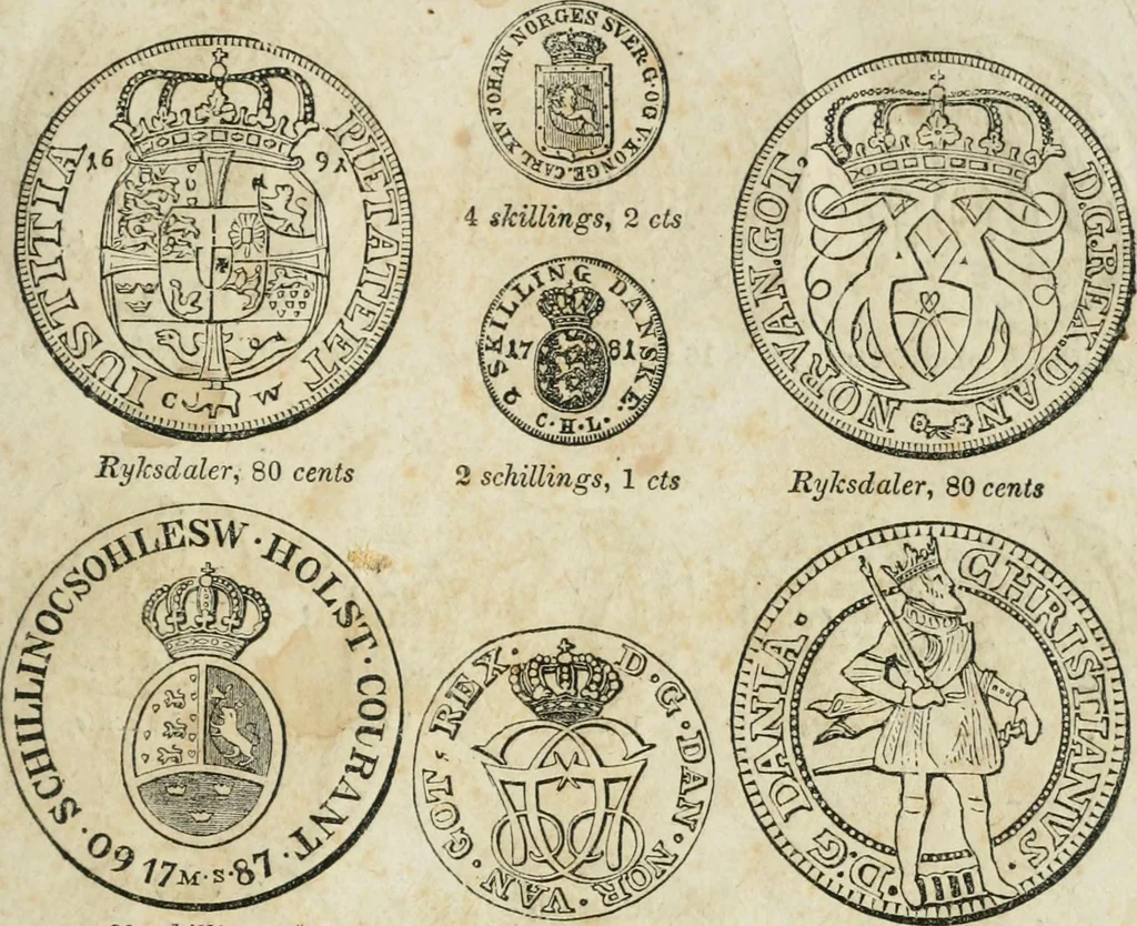 An illustration from Supplement to Thompson's Bank note reporter, containing 750 fac-similes of the various gold and silver coins, most generally found in circulation, 1850, leaf 44