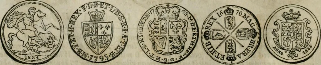 An illustration from Supplement to Thompson's Bank note reporter, containing 750 fac-similes of the various gold and silver coins, most generally found in circulation, 1850, leaf 5
