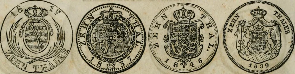An illustration from Supplement to Thompson's Bank note reporter, containing 750 fac-similes of the various gold and silver coins, most generally found in circulation, 1850, leaf 7