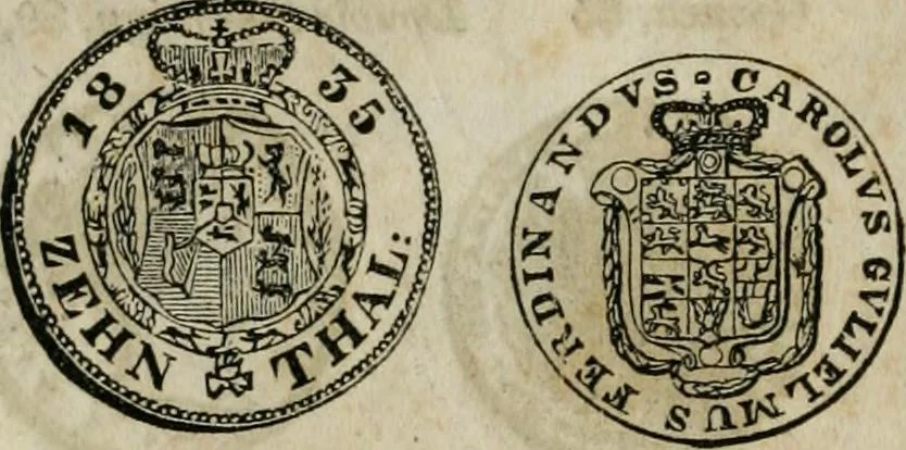 An illustration from Supplement to Thompson's Bank note reporter, containing 750 fac-similes of the various gold and silver coins, most generally found in circulation, 1850, leaf 7