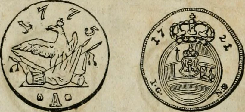 An illustration from Supplement to Thompson's Bank note reporter, containing 750 fac-similes of the various gold and silver coins, most generally found in circulation, 1850, leaf 7