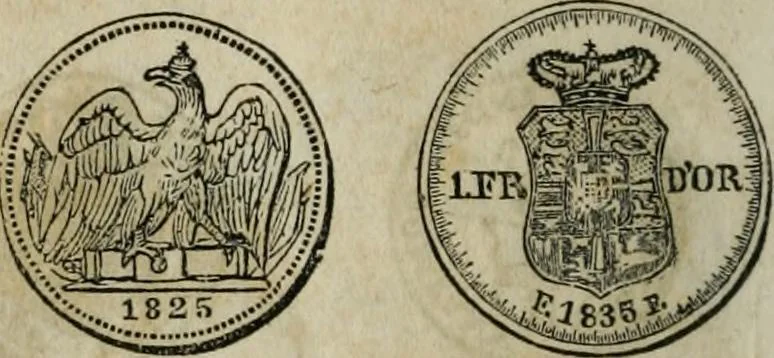 An illustration from Supplement to Thompson's Bank note reporter, containing 750 fac-similes of the various gold and silver coins, most generally found in circulation, 1850, leaf 7