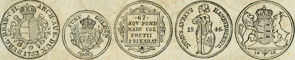 An illustration from Supplement to Thompson's Bank note reporter, containing 750 fac-similes of the various gold and silver coins, most generally found in circulation, 1850, leaf 8