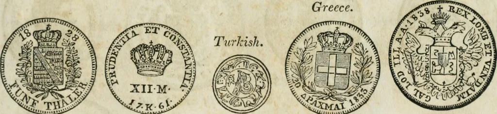 An illustration from Supplement to Thompson's Bank note reporter, containing 750 fac-similes of the various gold and silver coins, most generally found in circulation, 1850, leaf 8