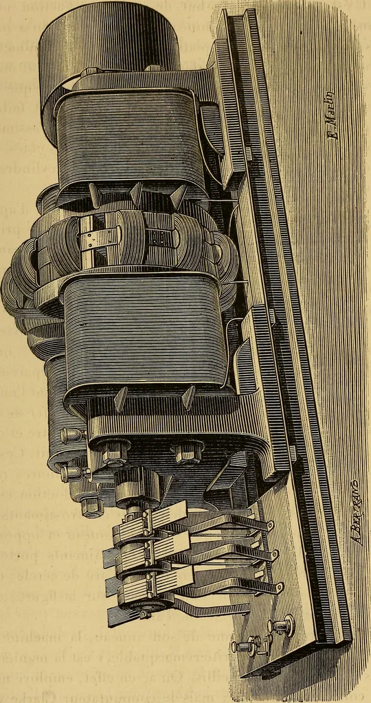 An illustration from Sur les progrès de la science électrique et les nouvelles machines d'induction, 1885, leaf 106