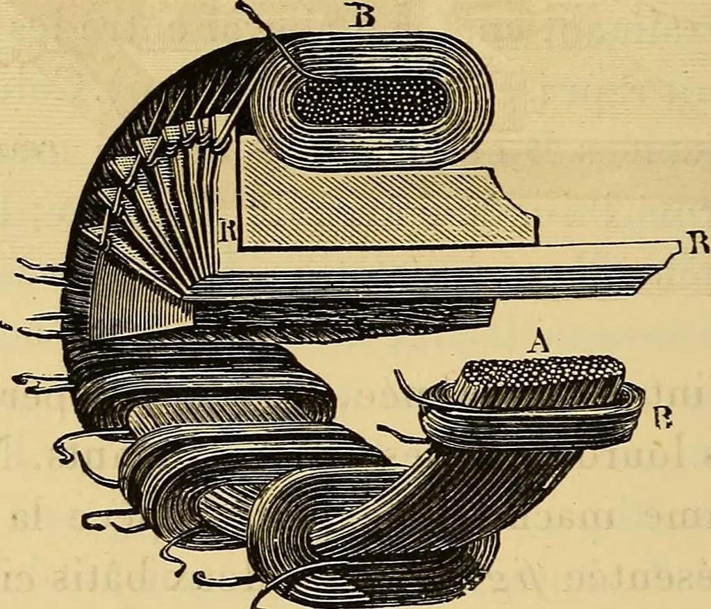 An illustration from Sur les progrès de la science électrique et les nouvelles machines d'induction, 1885, leaf 93