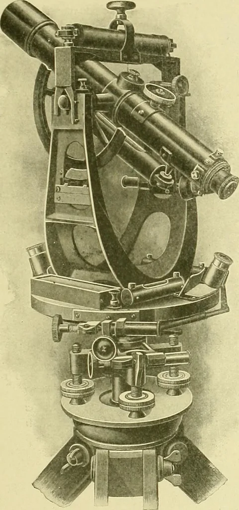 An illustration from Surveying ; a manual of practical instruction in the art of plane surveying, including plotting, leveling, triangulation, line running, cross-sectioning, traversing, and other details of field work, 1910, leaf 114