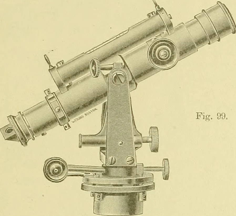 An illustration from Surveying ; a manual of practical instruction in the art of plane surveying, including plotting, leveling, triangulation, line running, cross-sectioning, traversing, and other details of field work, 1910, leaf 158