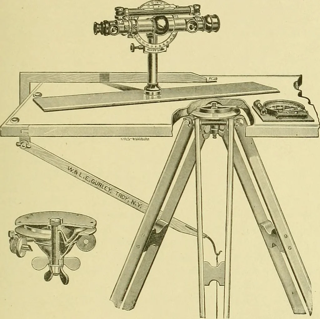 An illustration from Surveying ; a manual of practical instruction in the art of plane surveying, including plotting, leveling, triangulation, line running, cross-sectioning, traversing, and other details of field work, 1910, leaf 198
