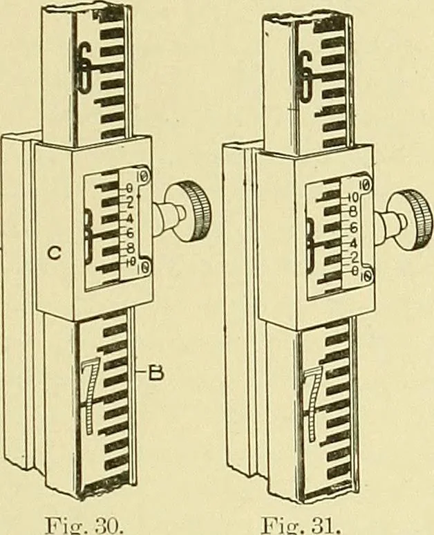 An illustration from Surveying ; a manual of practical instruction in the art of plane surveying, including plotting, leveling, triangulation, line running, cross-sectioning, traversing, and other details of field work, 1910, leaf 48