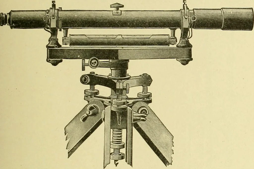 An illustration from Surveying ; a manual of practical instruction in the art of plane surveying, including plotting, leveling, triangulation, line running, cross-sectioning, traversing, and other details of field work, 1910, leaf 58