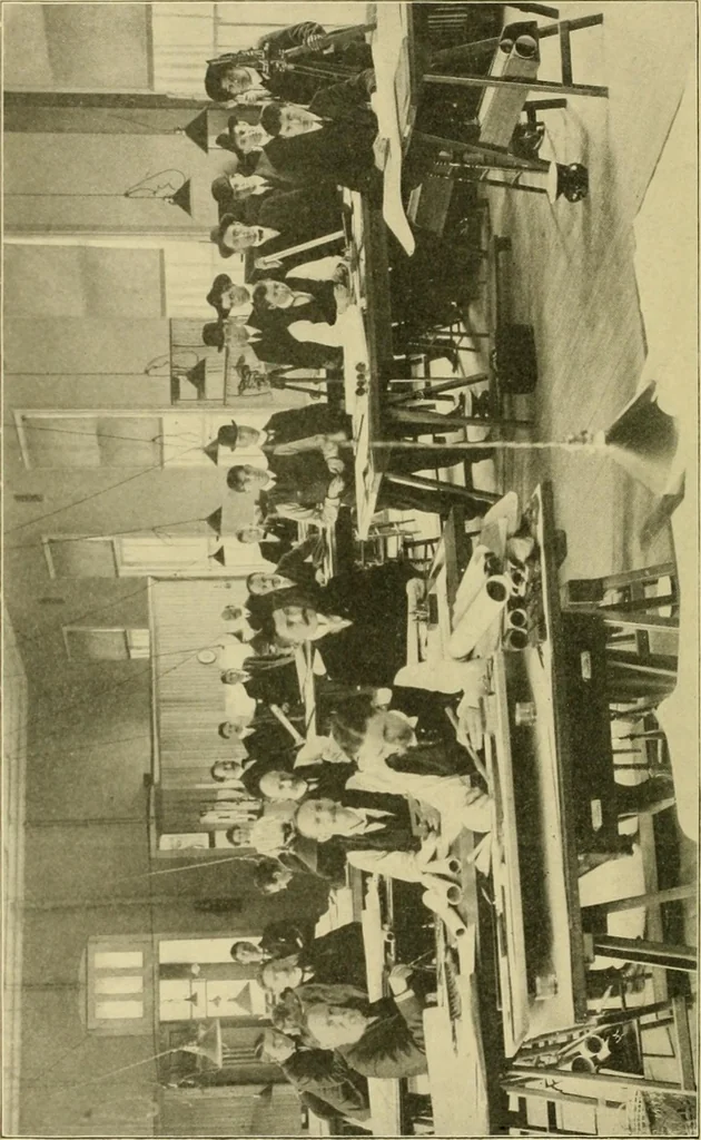 An illustration from Surveying ; a manual of practical instruction in the art of plane surveying, including plotting, leveling, triangulation, line running, cross-sectioning, traversing, and other details of field work, 1910, leaf 79