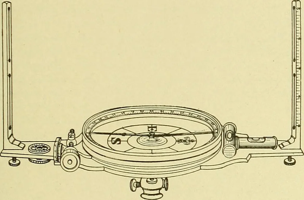 An illustration from Surveying ; a manual of practical instruction in the art of plane surveying, including plotting, leveling, triangulation, line running, cross-sectioning, traversing, and other details of field work, 1910, leaf 82
