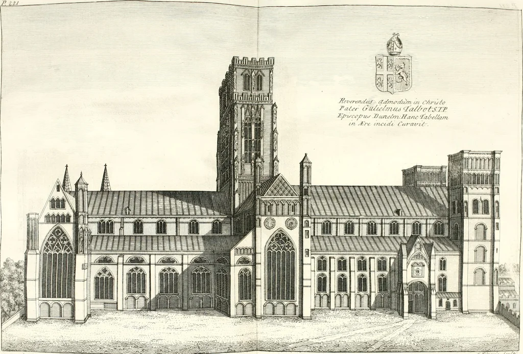 An illustration from A survey of the cathedrals of York, Durham, Carlisle, Chester, Man, Litchfield, Hereford, Worcester, Gloucester, Bristol, Lincoln, Ely, Oxford, Peterborough, Canterbury, Rochester, London, Winchester, Chichester, Norwich, Salisbury, Wells, Exeter, St. Davids, Landaff, Bangor, and St. Asaph : containing an history of their foundations, builders, antient monuments, and inscriptions, endowments, alienations, sales of lands, patronages ... : with an exact account of all the churches and chapels in each diocese, distinguished under their proper archdeaconries and deanries, to what saints dedicated, who patrons of them, and to what religious houses appropriated : the whole extracted from numerous collections out of the registers of every particular see ... : and illustrated with thirty-two curious draughts ... : in three volumes, 1742, leaf 249