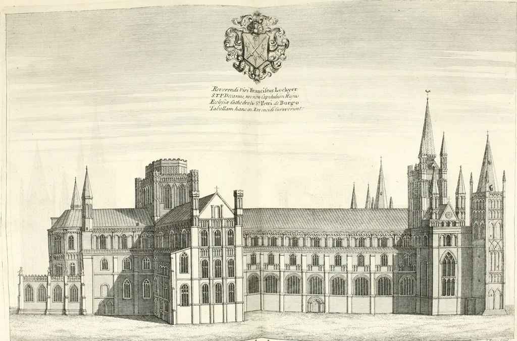 An illustration from A survey of the cathedrals of York, Durham, Carlisle, Chester, Man, Litchfield, Hereford, Worcester, Gloucester, Bristol, Lincoln, Ely, Oxford, Peterborough, Canterbury, Rochester, London, Winchester, Chichester, Norwich, Salisbury, Wells, Exeter, St. Davids, Landaff, Bangor, and St. Asaph : containing an history of their foundations, builders, antient monuments, and inscriptions, endowments, alienations, sales of lands, patronages ... : with an exact account of all the churches and chapels in each diocese, distinguished under their proper archdeaconries and deanries, to what saints dedicated, who patrons of them, and to what religious houses appropriated : the whole extracted from numerous collections out of the registers of every particular see ... : and illustrated with thirty-two curious draughts ... : in three volumes, 1742, leaf 163
