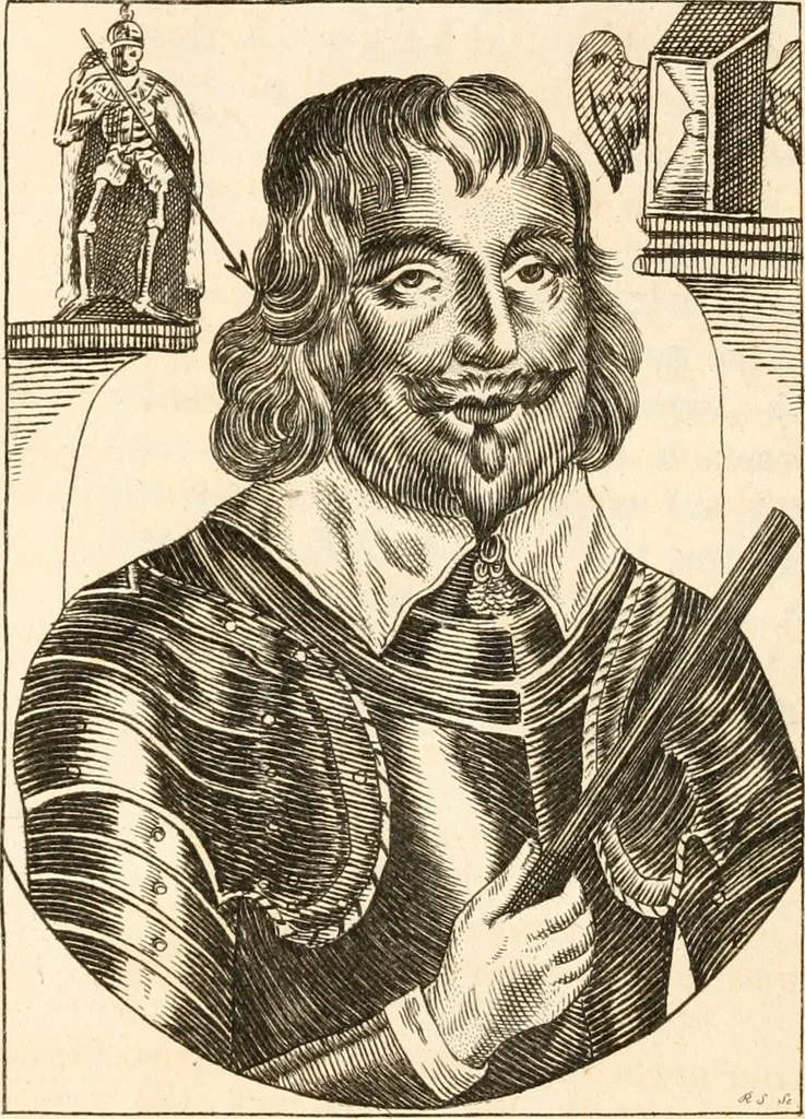 An illustration from A survey of England's champions and truths faithfull patriots; or, A Chronological recitement of the principall proceedings of the most worthy commanders of the prosperous armies raised for the preservation of religion, the Kings Majesties Person, the Privileges of Parliament, and the liberty of the subject, [etc.]; with a most exact narration of the several victories, as also the number of commanders and soldiers that have been slain on both sides since these uncivill civill wars began, 1647, leaf 17