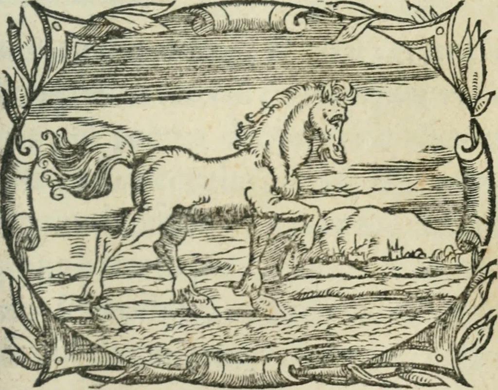 An illustration from Svpplimento delle piacevoli, ingeniose, et argutissime lettre. Indrizzate a diuersi, sotto varij, & bellissimi discorsi, nello antico volgare idioma composte, & dichiarite con moralissimi vocaboli, 1556, leaf 4