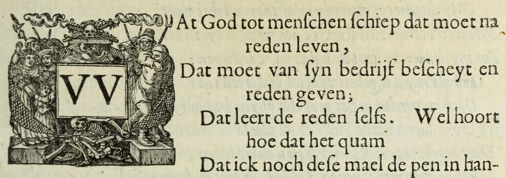 An illustration from 's Werelts begin, midden, eynde, besloten in den trou-ringh : met den proefsteen van den selven, 1637, leaf 27