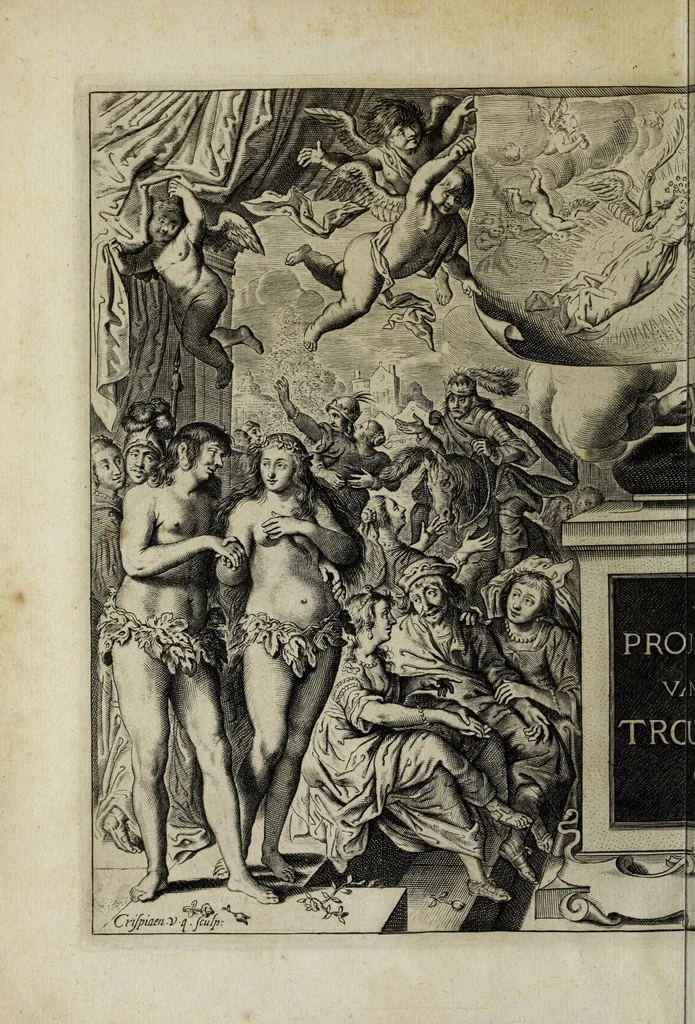 An illustration from 's Werelts begin, midden, eynde, besloten in den trou-ringh : met den proefsteen van den selven, 1637, leaf 6
