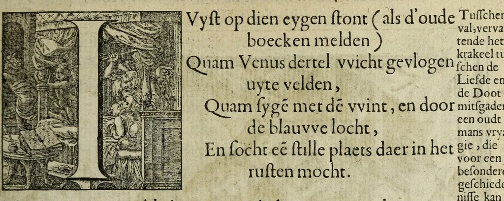 An illustration from 's Werelts begin, midden, eynde, besloten in den trou-ringh : met den proefsteen van den selven, 1637, leaf 755