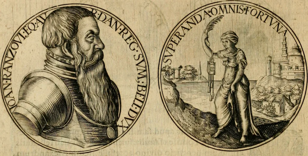 An illustration from Sylloge numismatum elegantiorum, quae diuersi impp., reges, principes, comites, respublicae diuersas ob causas ab anno 1500 ad annum usq[ue] 1600 cudi fecerunt, concinnata & historica narratione (sed breui) illustrata, 1620, leaf 109