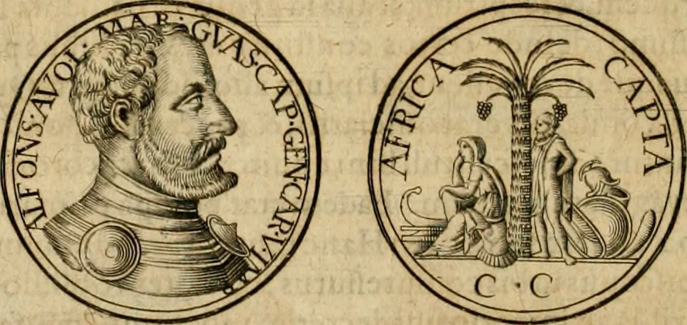 An illustration from Sylloge numismatum elegantiorum, quae diuersi impp., reges, principes, comites, respublicae diuersas ob causas ab anno 1500 ad annum usq[ue] 1600 cudi fecerunt, concinnata & historica narratione (sed breui) illustrata, 1620, leaf 113