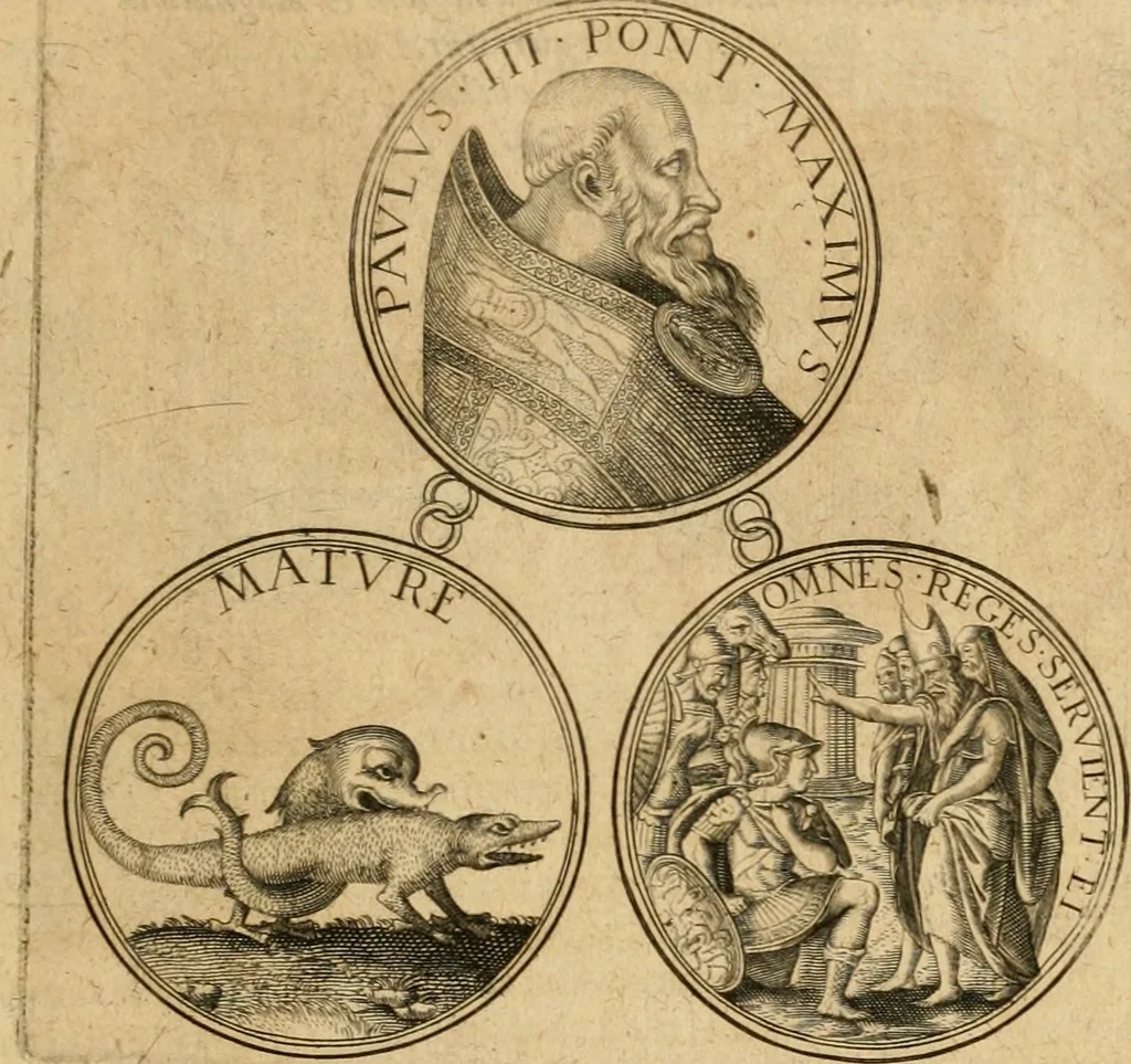 An illustration from Sylloge numismatum elegantiorum, quae diuersi impp., reges, principes, comites, respublicae diuersas ob causas ab anno 1500 ad annum usq[ue] 1600 cudi fecerunt, concinnata & historica narratione (sed breui) illustrata, 1620, leaf 120