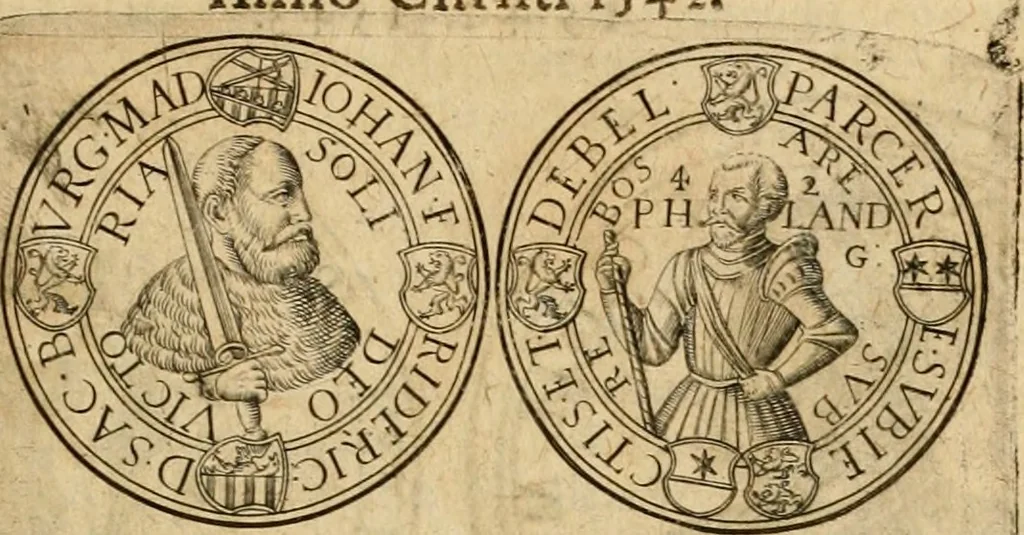 An illustration from Sylloge numismatum elegantiorum, quae diuersi impp., reges, principes, comites, respublicae diuersas ob causas ab anno 1500 ad annum usq[ue] 1600 cudi fecerunt, concinnata & historica narratione (sed breui) illustrata, 1620, leaf 134