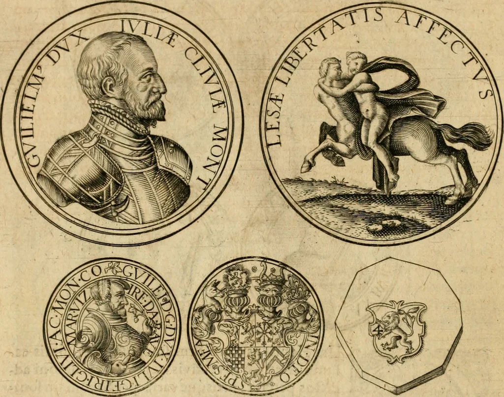 An illustration from Sylloge numismatum elegantiorum, quae diuersi impp., reges, principes, comites, respublicae diuersas ob causas ab anno 1500 ad annum usq[ue] 1600 cudi fecerunt, concinnata & historica narratione (sed breui) illustrata, 1620, leaf 135