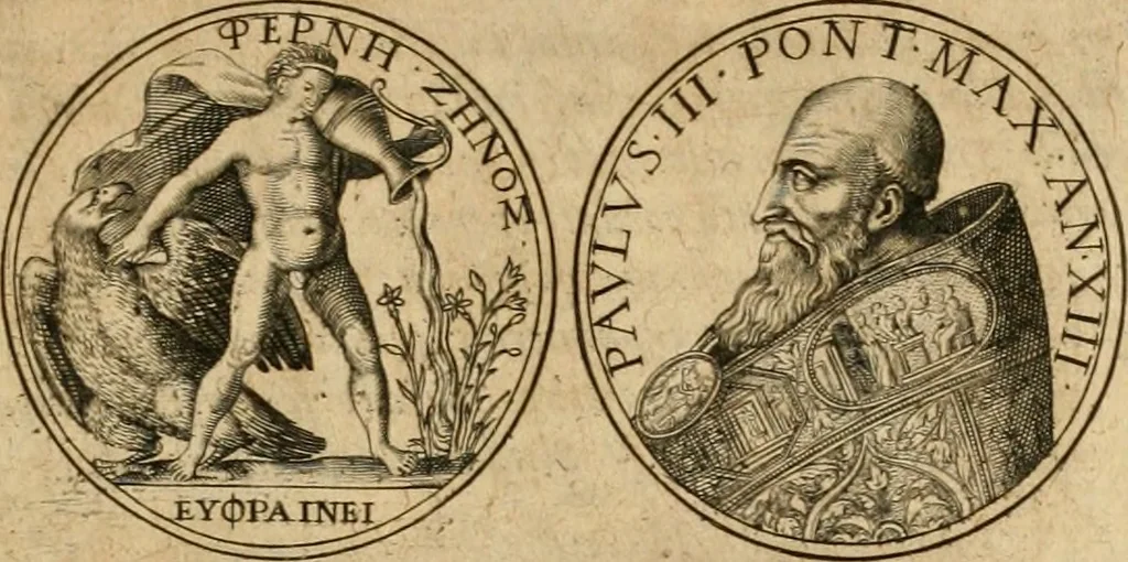 An illustration from Sylloge numismatum elegantiorum, quae diuersi impp., reges, principes, comites, respublicae diuersas ob causas ab anno 1500 ad annum usq[ue] 1600 cudi fecerunt, concinnata & historica narratione (sed breui) illustrata, 1620, leaf 140