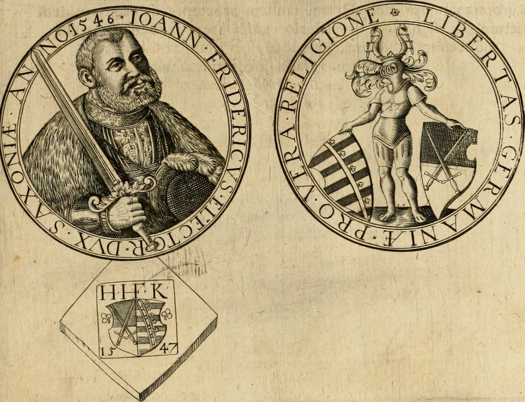 An illustration from Sylloge numismatum elegantiorum, quae diuersi impp., reges, principes, comites, respublicae diuersas ob causas ab anno 1500 ad annum usq[ue] 1600 cudi fecerunt, concinnata & historica narratione (sed breui) illustrata, 1620, leaf 142