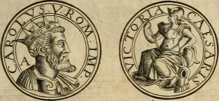 An illustration from Sylloge numismatum elegantiorum, quae diuersi impp., reges, principes, comites, respublicae diuersas ob causas ab anno 1500 ad annum usq[ue] 1600 cudi fecerunt, concinnata & historica narratione (sed breui) illustrata, 1620, leaf 148