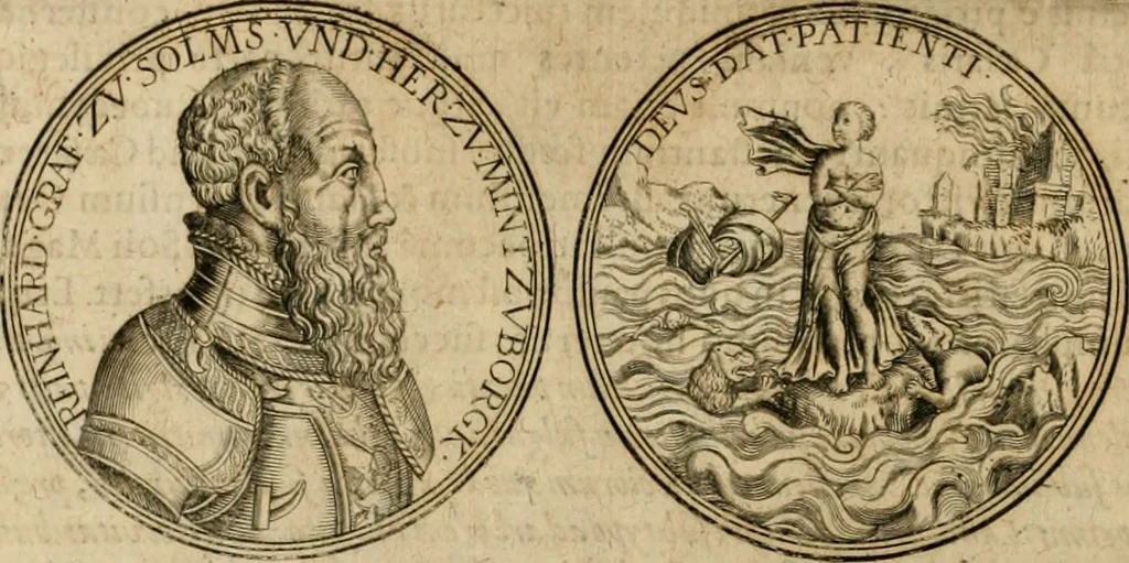 An illustration from Sylloge numismatum elegantiorum, quae diuersi impp., reges, principes, comites, respublicae diuersas ob causas ab anno 1500 ad annum usq[ue] 1600 cudi fecerunt, concinnata & historica narratione (sed breui) illustrata, 1620, leaf 157