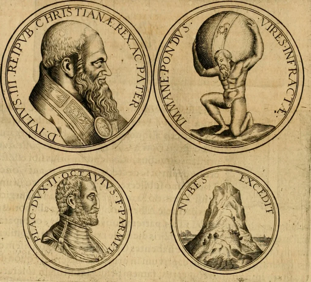 An illustration from Sylloge numismatum elegantiorum, quae diuersi impp., reges, principes, comites, respublicae diuersas ob causas ab anno 1500 ad annum usq[ue] 1600 cudi fecerunt, concinnata & historica narratione (sed breui) illustrata, 1620, leaf 171