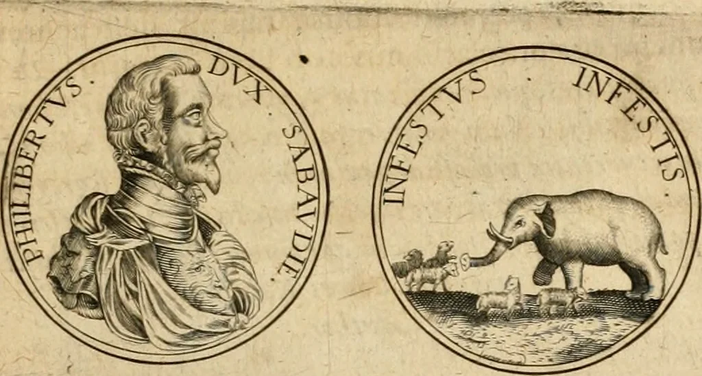 An illustration from Sylloge numismatum elegantiorum, quae diuersi impp., reges, principes, comites, respublicae diuersas ob causas ab anno 1500 ad annum usq[ue] 1600 cudi fecerunt, concinnata & historica narratione (sed breui) illustrata, 1620, leaf 188