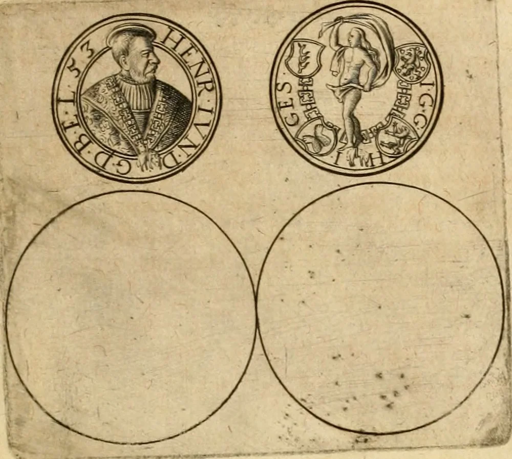 An illustration from Sylloge numismatum elegantiorum, quae diuersi impp., reges, principes, comites, respublicae diuersas ob causas ab anno 1500 ad annum usq[ue] 1600 cudi fecerunt, concinnata & historica narratione (sed breui) illustrata, 1620, leaf 190