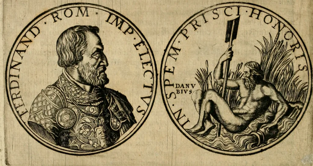 An illustration from Sylloge numismatum elegantiorum, quae diuersi impp., reges, principes, comites, respublicae diuersas ob causas ab anno 1500 ad annum usq[ue] 1600 cudi fecerunt, concinnata & historica narratione (sed breui) illustrata, 1620, leaf 221
