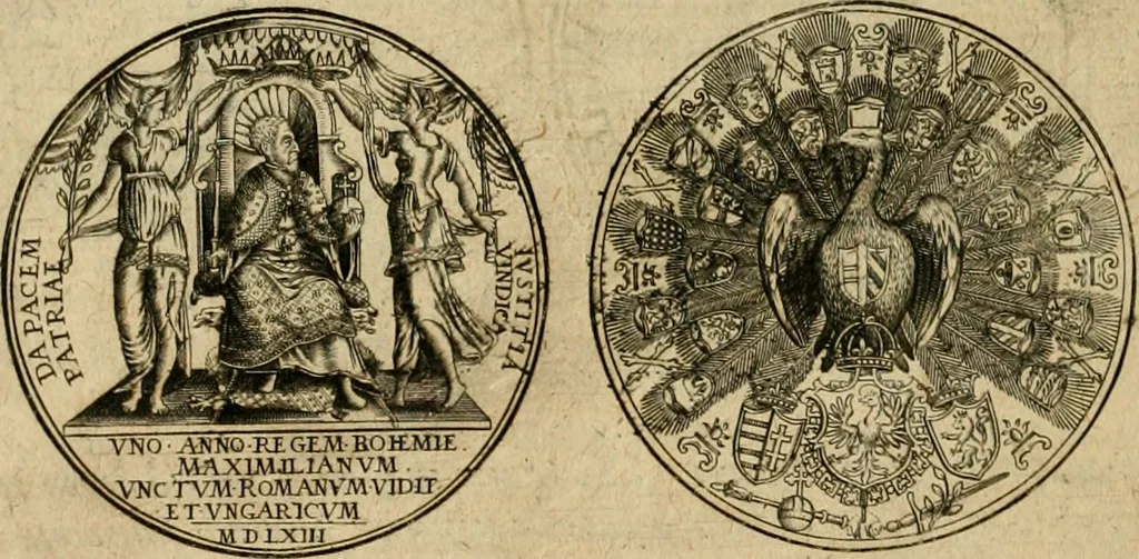 An illustration from Sylloge numismatum elegantiorum, quae diuersi impp., reges, principes, comites, respublicae diuersas ob causas ab anno 1500 ad annum usq[ue] 1600 cudi fecerunt, concinnata & historica narratione (sed breui) illustrata, 1620, leaf 233